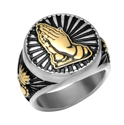 Vintage Men Religious Praying Hands Signet Ring